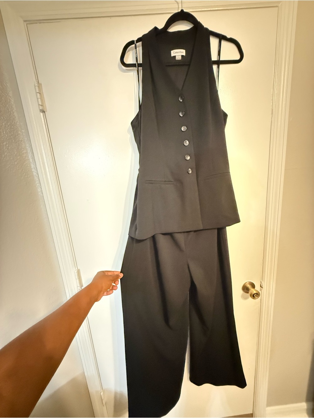 Calvin Klein Black Sleeveless Vest Overlay Jumpsuit Size 12